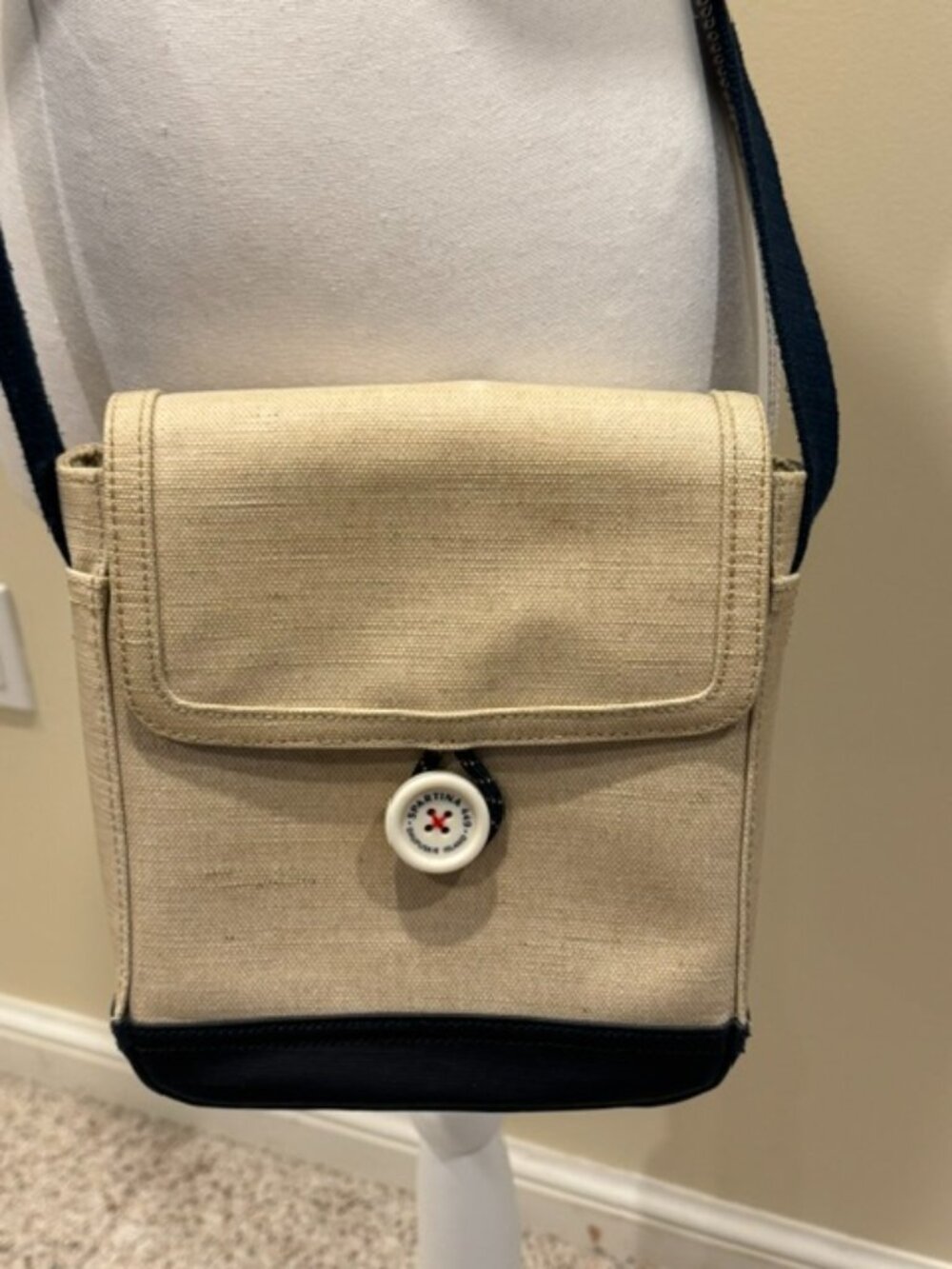 Spartina 449 Beige and Navy Big Button Crossbody